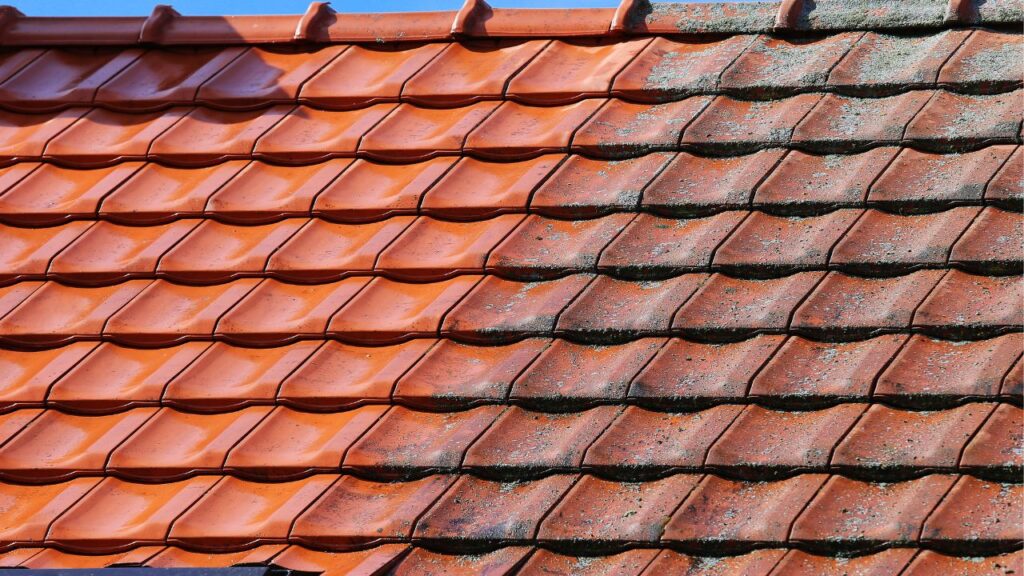 partially cleaned roof in Bath